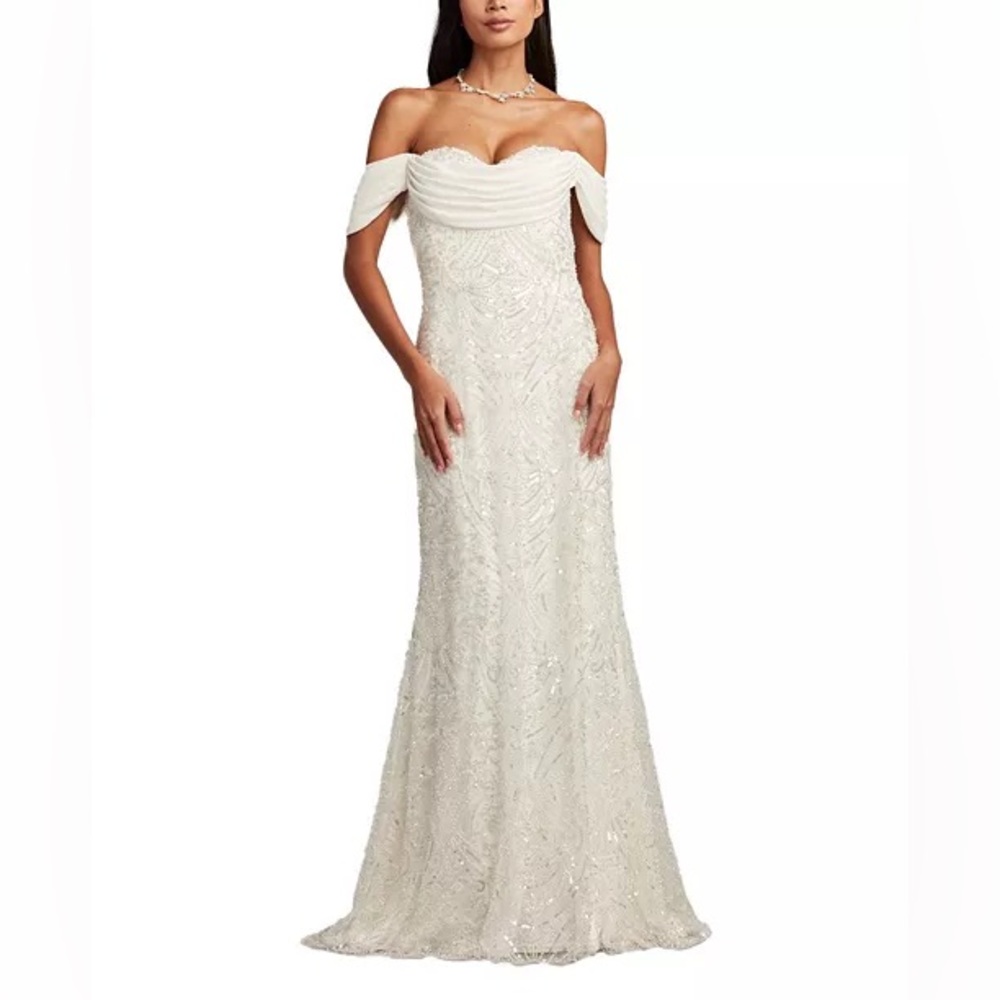 Tadashi Shoji White Sequin Maxi Dress